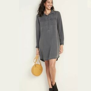 Old Navy Faded Twill Shirt Dress In Charcoal